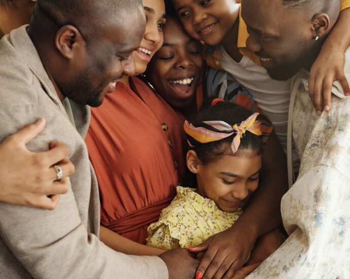 family gathering for a group hug