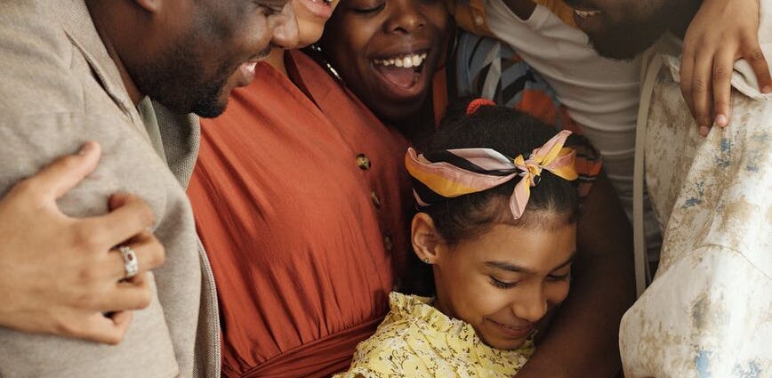 family gathering for a group hug