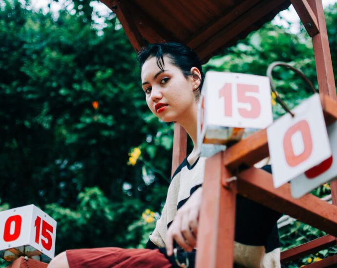 young woman on wooden chair for judge